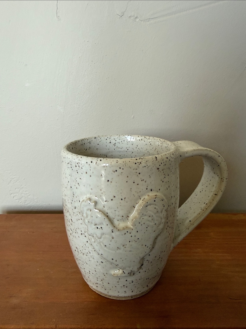 Handcrafted Speckled White Ceramic Rooster Mug
